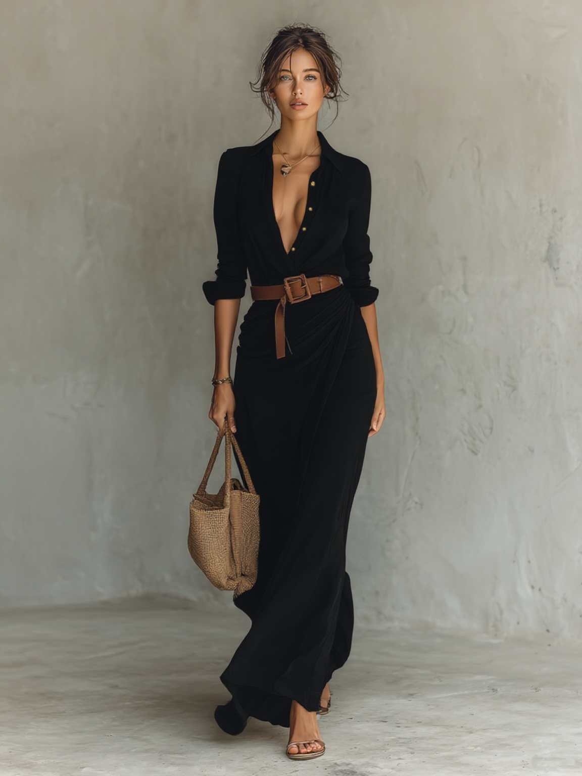 LOULOU | Vestido Maxi Largo con Cuello Invertido