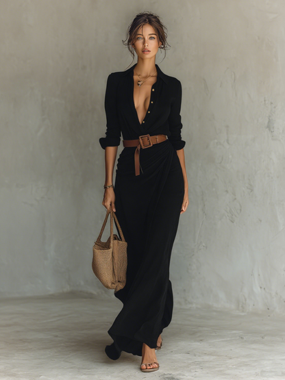 LOULOU | Vestido Maxi Largo con Cuello Invertido