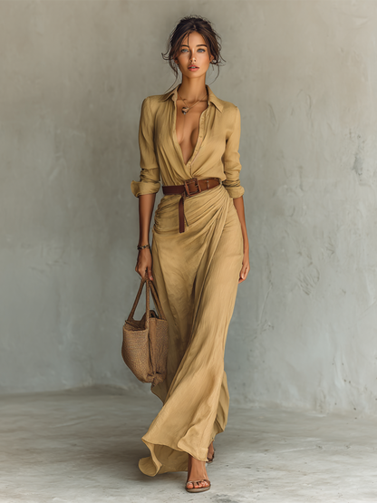 LOULOU | Vestido Maxi Largo con Cuello Invertido